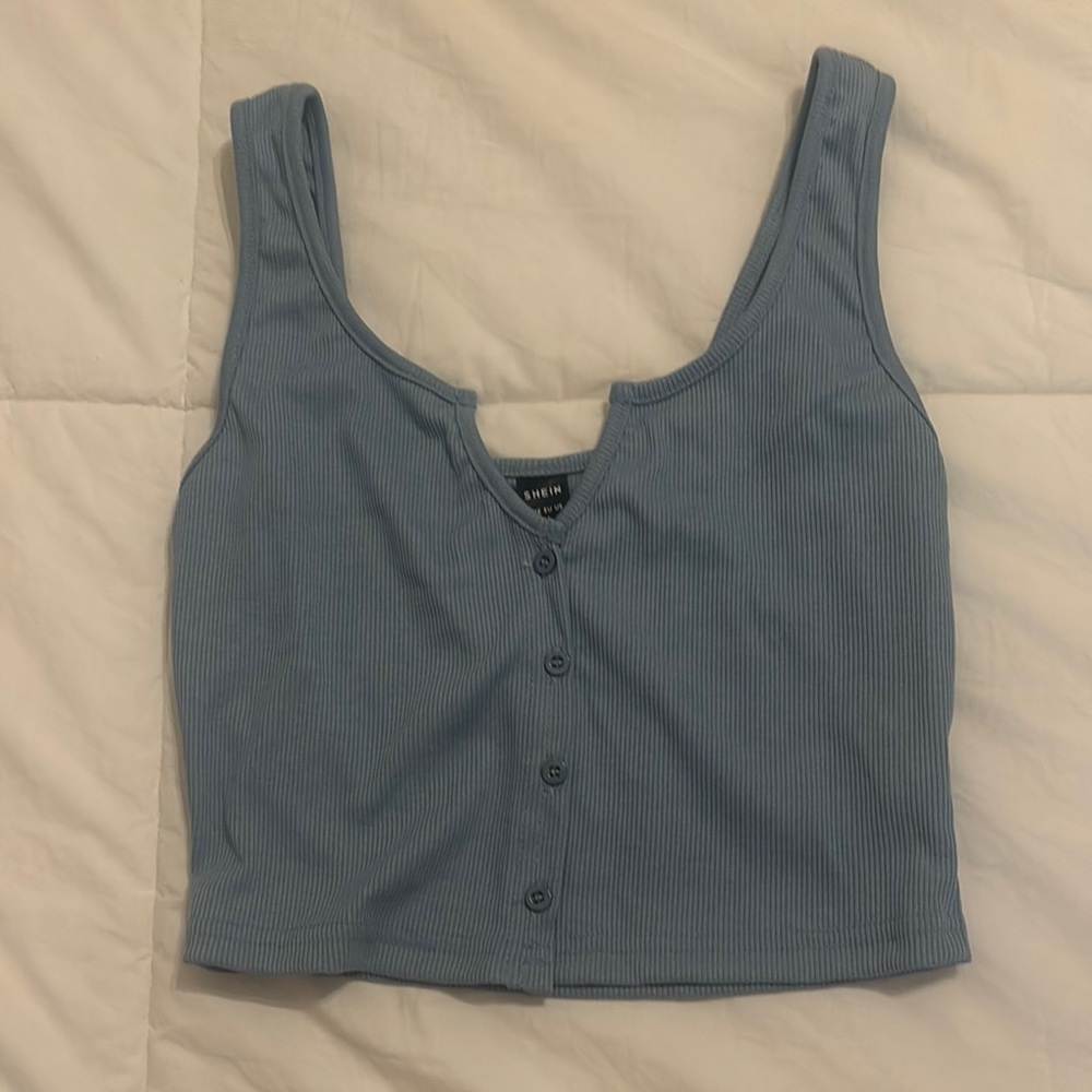 SHEIN Blue Gray Sleeveless Buttoned Crop Tank Top
